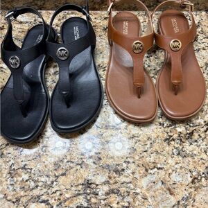 Michael Kors Black and Brown T-Strap Sandals size 7